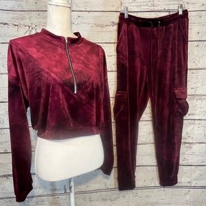 FASHION NOVA Jogger/Hoodie Set Velour Burgundy-Large